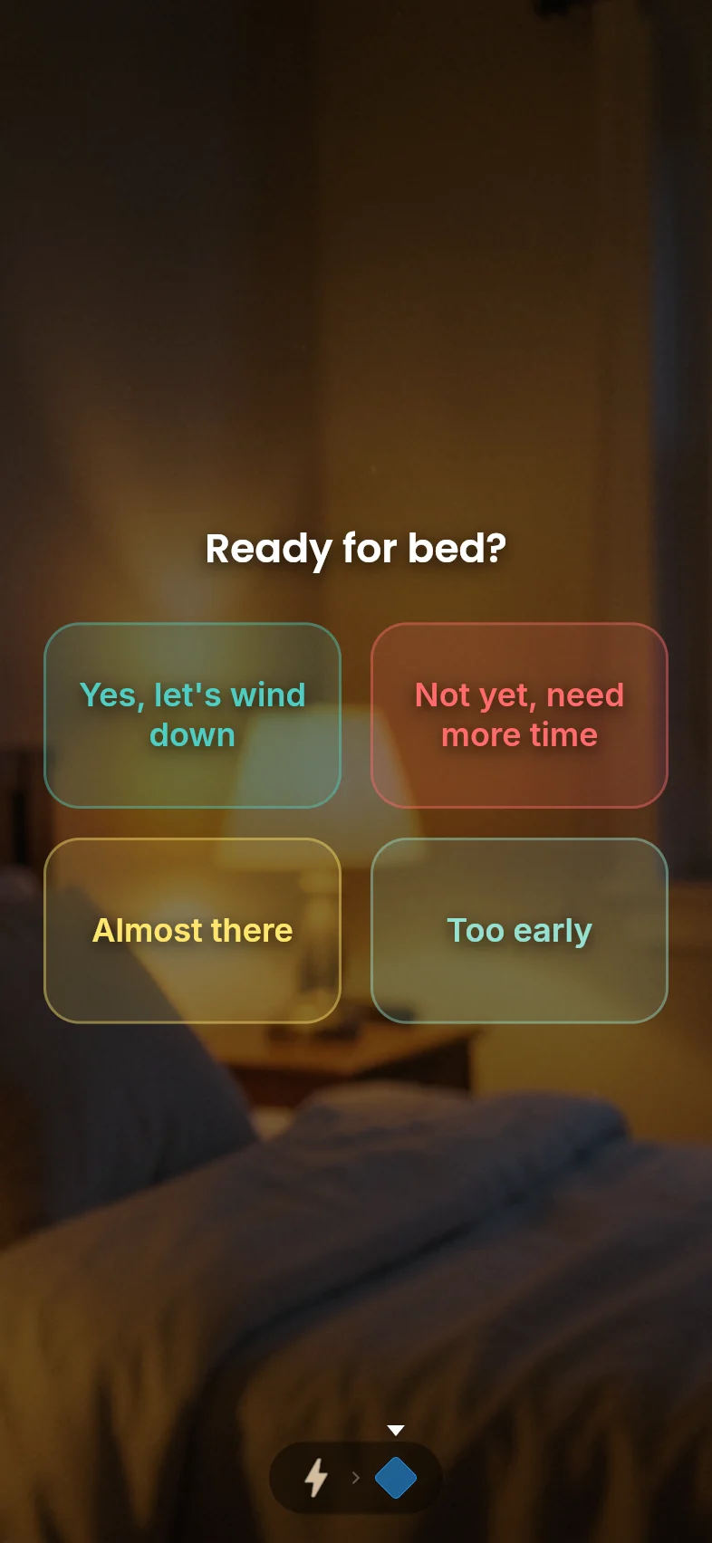 Evening wind-down Syncro with generated reflection prompt and bedtime decision