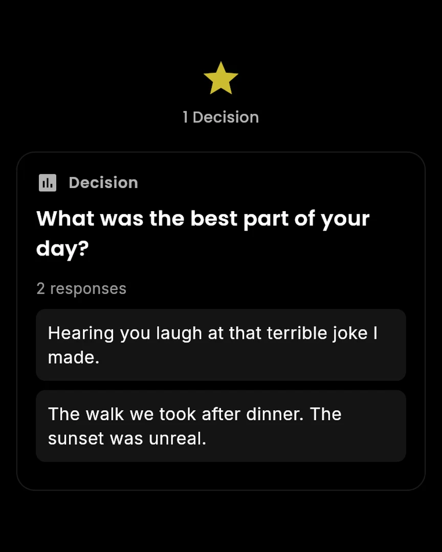 A daily couple question with two answers revealed together