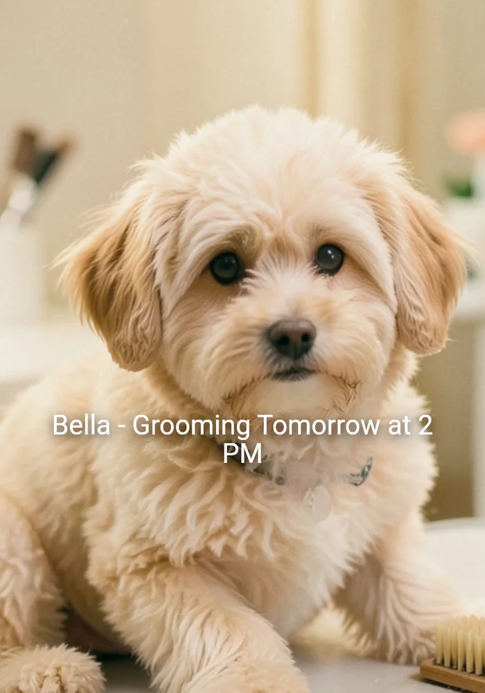 Mobile grooming visual reminder with generated dog photo