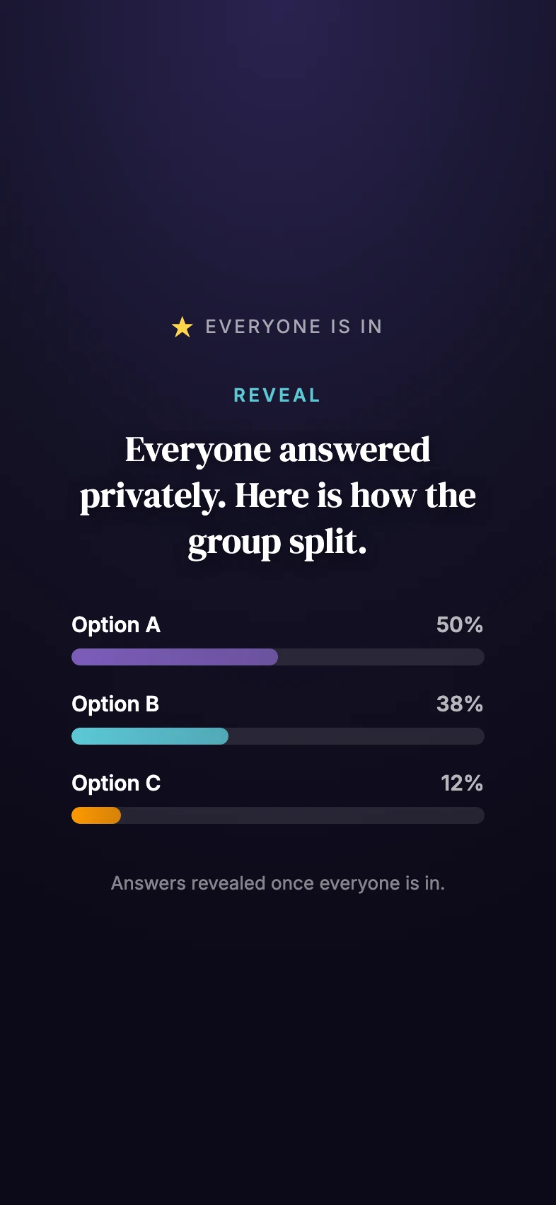 Players answering a question privately before the reveal