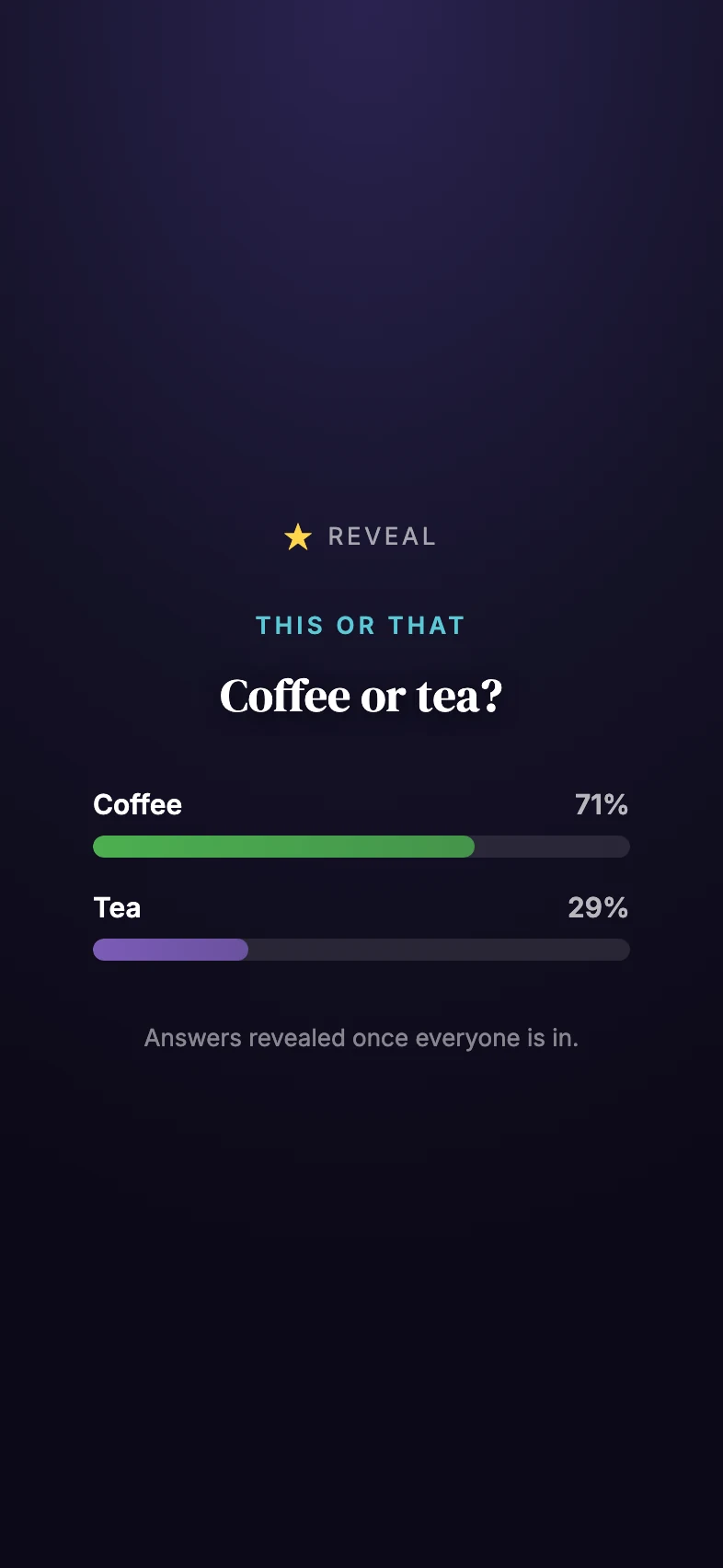 A This or That game with the group picks revealed together