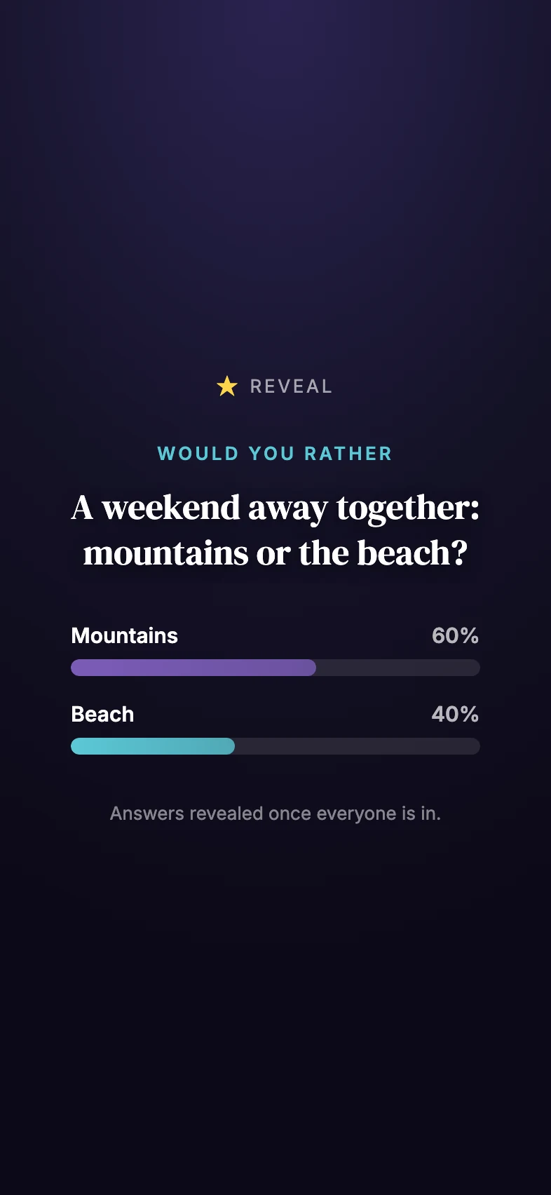A Would You Rather game with the group answers revealed together